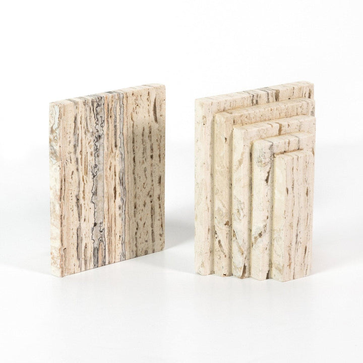 Tiered Bookends - White Travertine