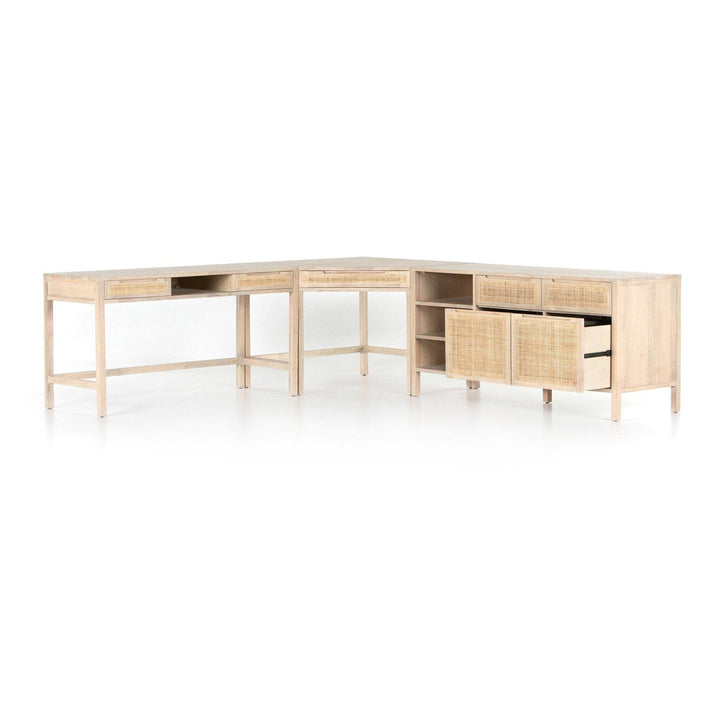 Clara Desk System W/ Filing Credenza - White Wash Mango