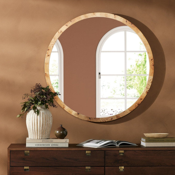 Maisie Round Mirror - Amber Mappa Burl