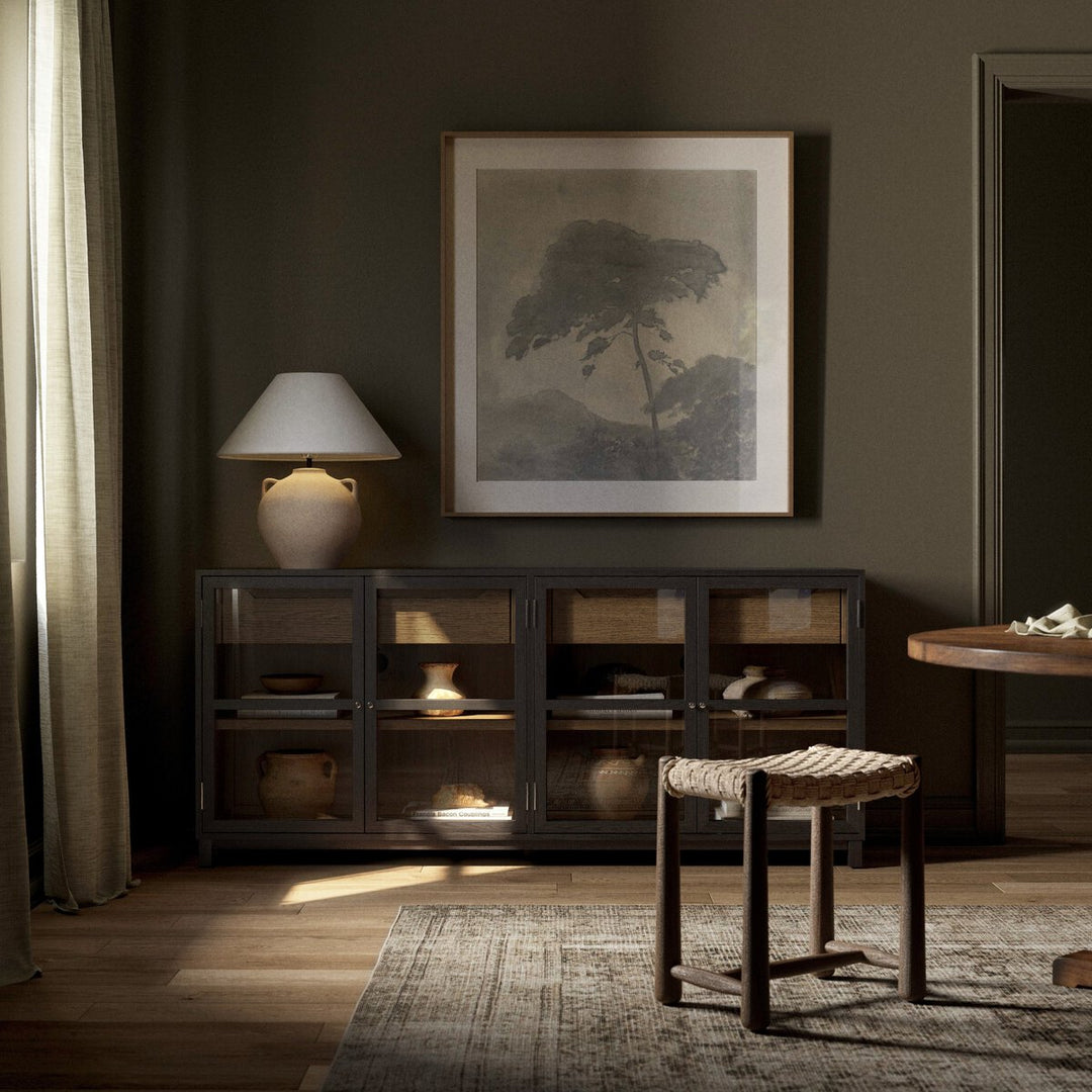 Alternate view of Veneto Large Sideboard, featuring solid oak, glass, and four glass-front doors.