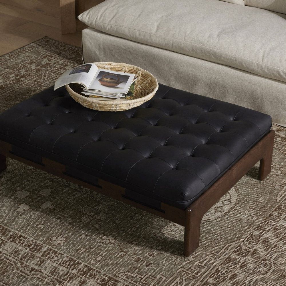Alternate view of Jefferson Cocktail Ottoman in black and medium brown.