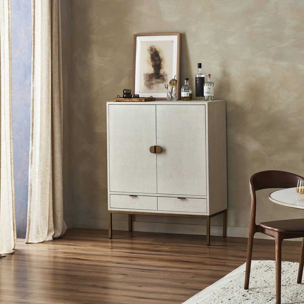 Bar Storage: Cabinets Cressida Bar Cabinet - Ivory Painted Linen