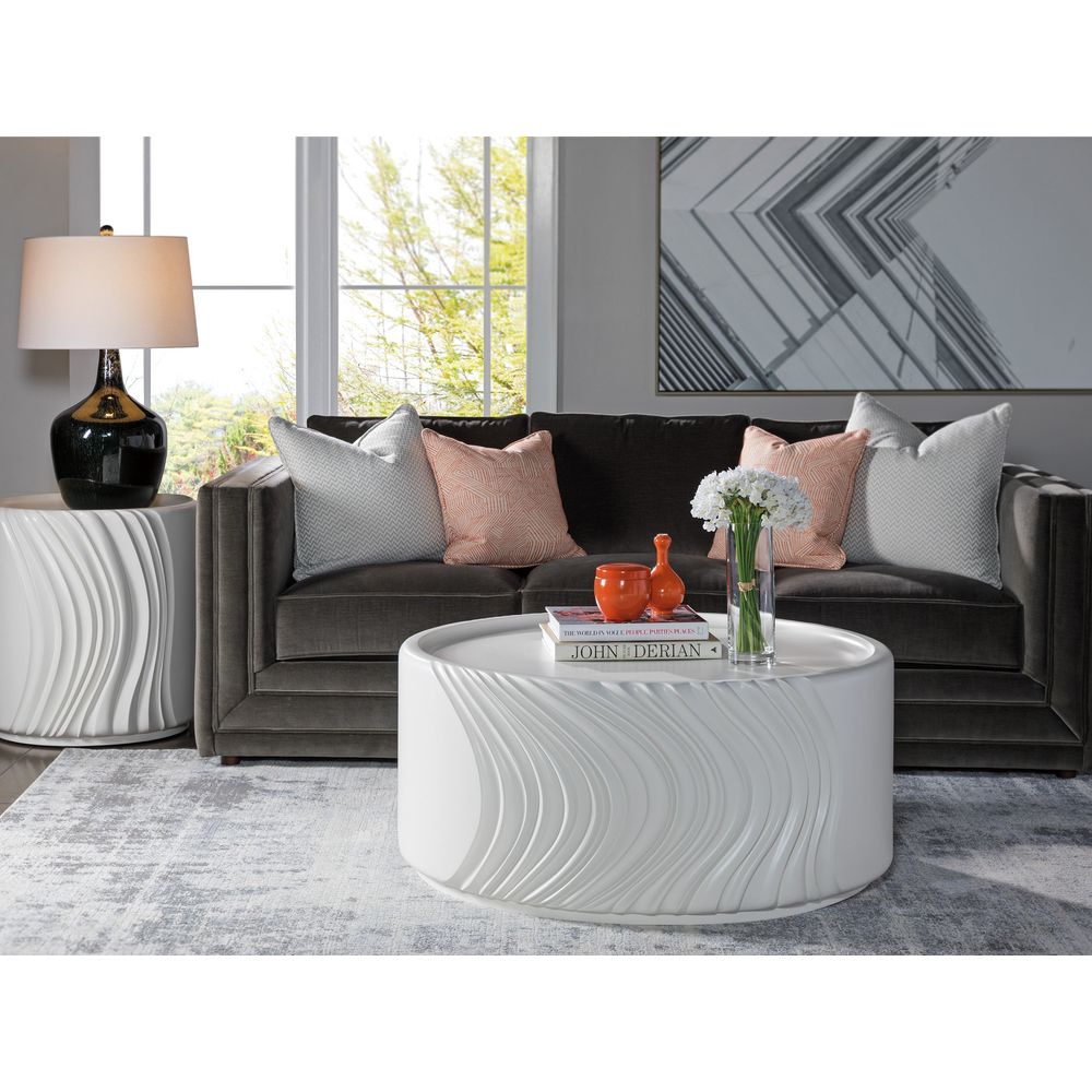 Coffee Tables Volante Round Drum Cocktail Table - Ivory