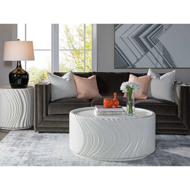 Coffee Tables Volante Round Drum Cocktail Table - Ivory