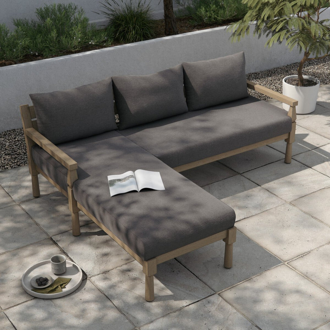 Warner Outdoor 2-Piece Sectional - Charcoal - Washed Brown - Left Arm Facing Chaise