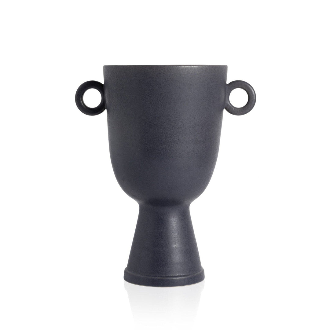 Anika Wide Vase - Matte Black Ceramic