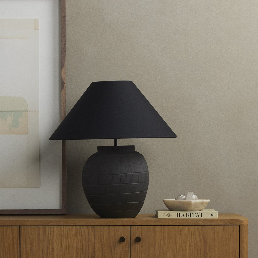 Mika Table Lamp - Textured Matte Black Porcelain Ceramic