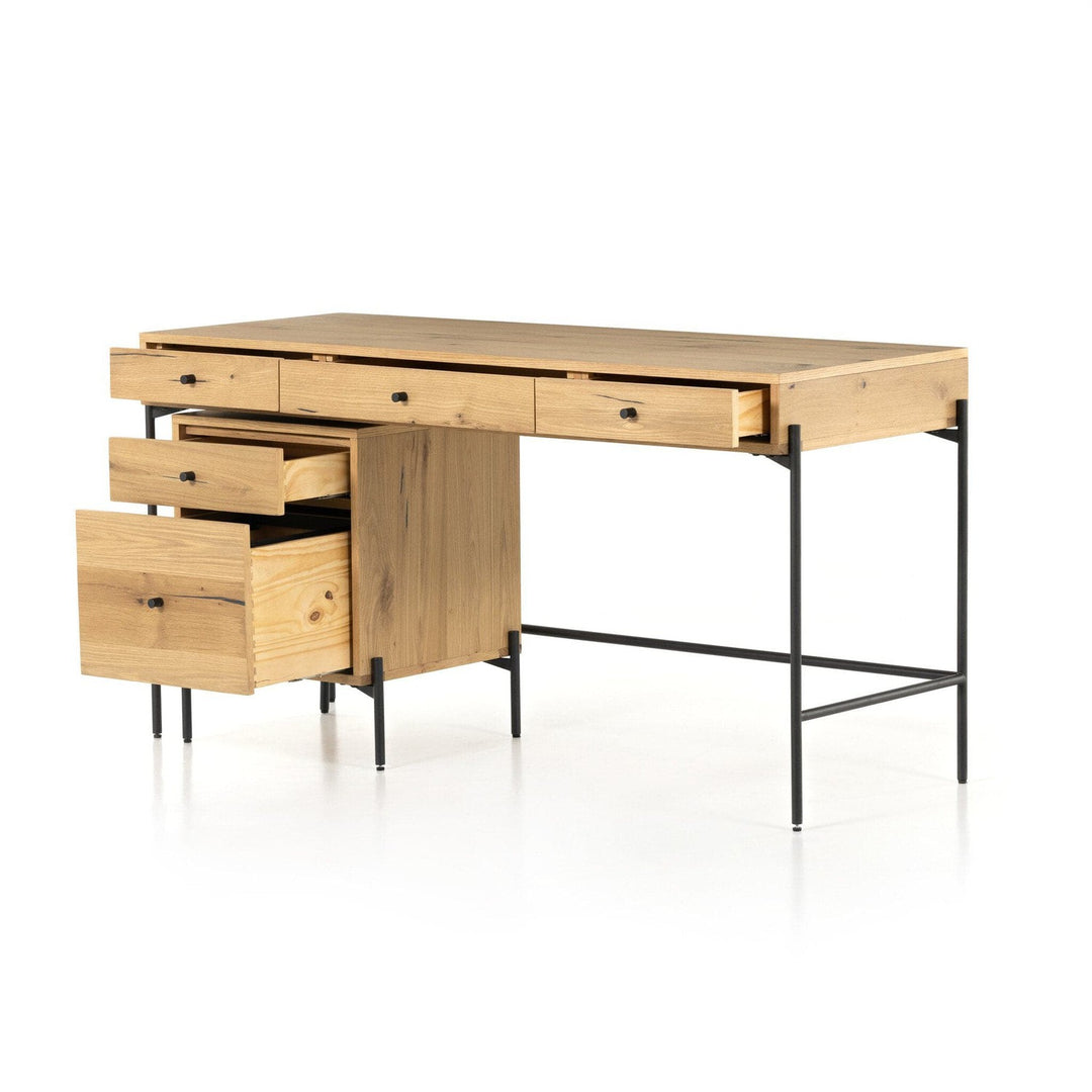 Easton Desk W/ Filing Cabinet - Light Oak Resin