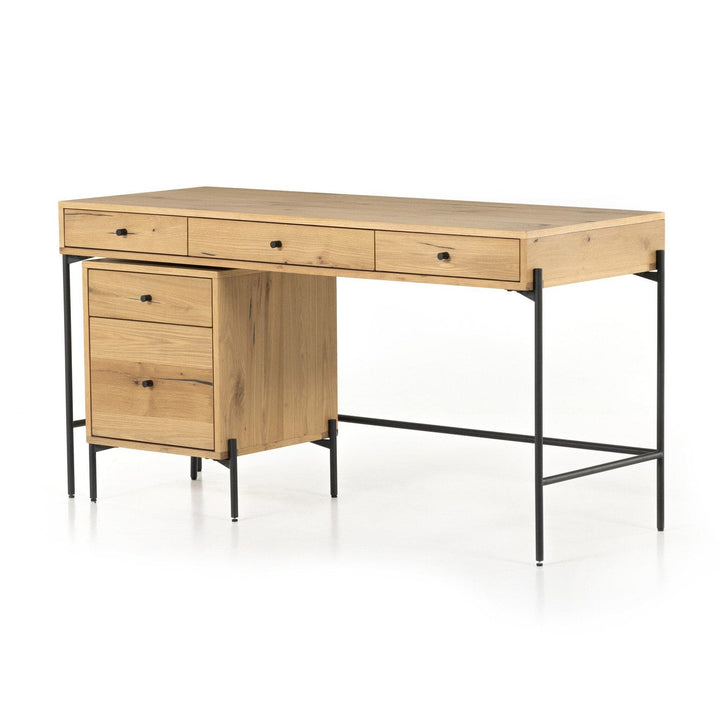 Easton Desk W/ Filing Cabinet - Light Oak Resin