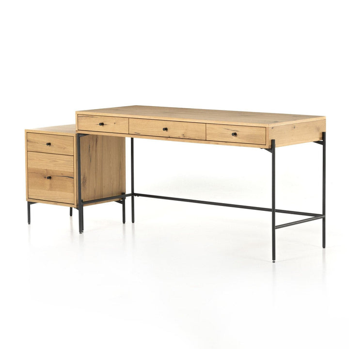 Easton Desk W/ Filing Cabinet - Light Oak Resin