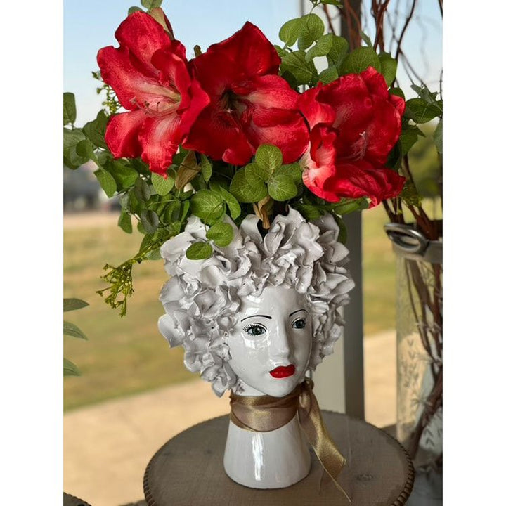 Vases Ceramic Head Vase, White Flowers