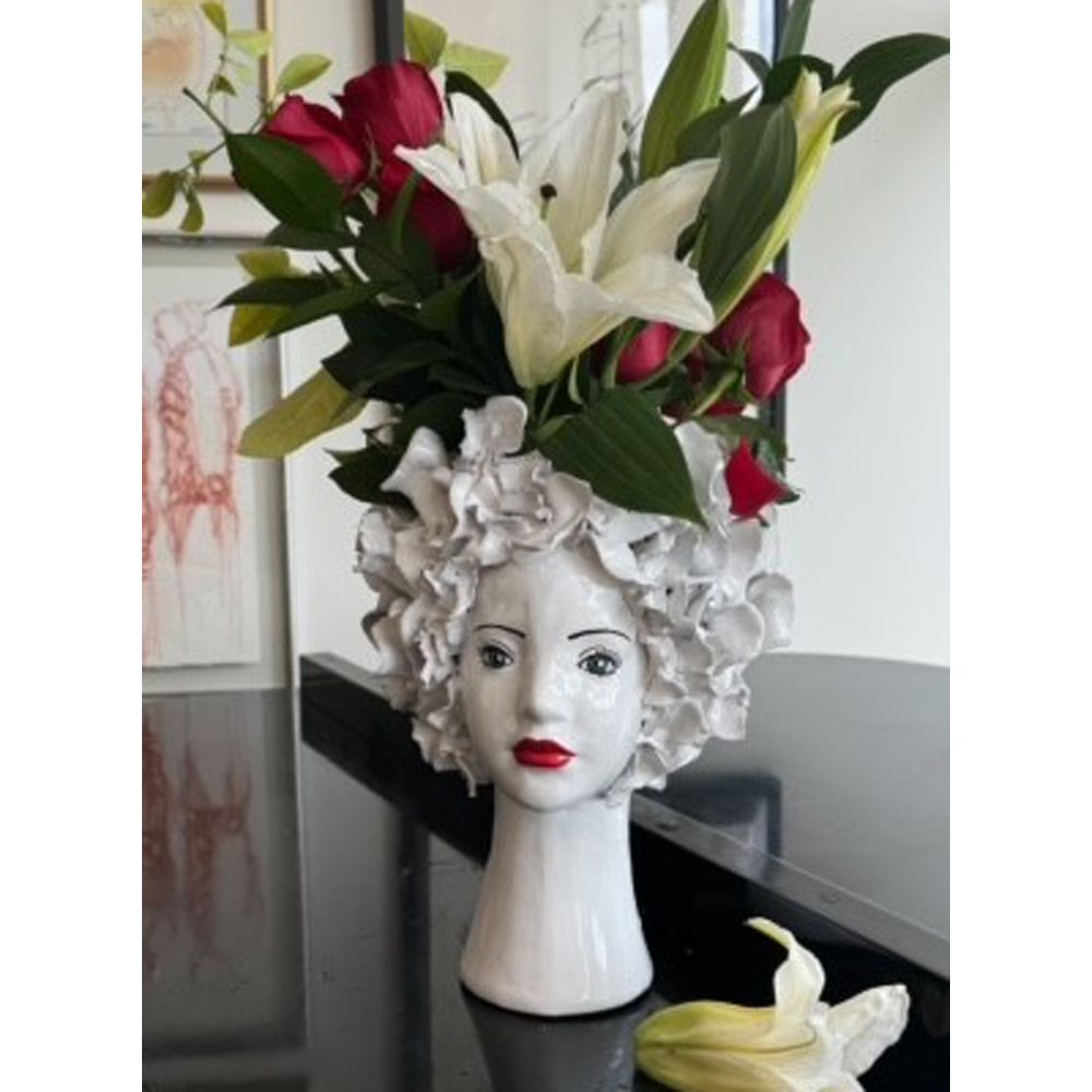 Vases Ceramic Head Vase, White Flowers