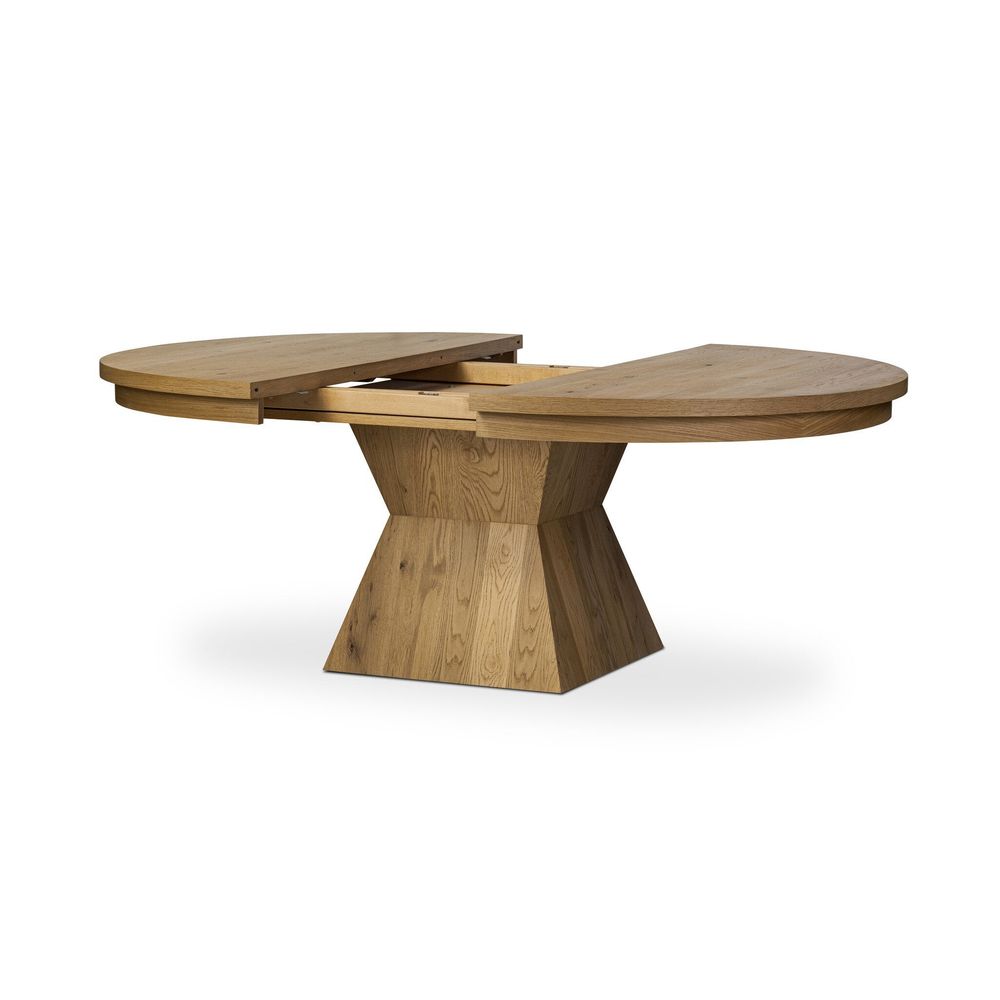 Leif Round Extension Dining Table 60" - Aged Natural Oak Veneer