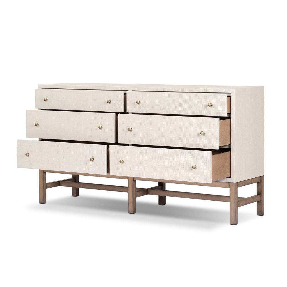 Fiona 6 Drawer Dresser - Ivory Painted Raffia