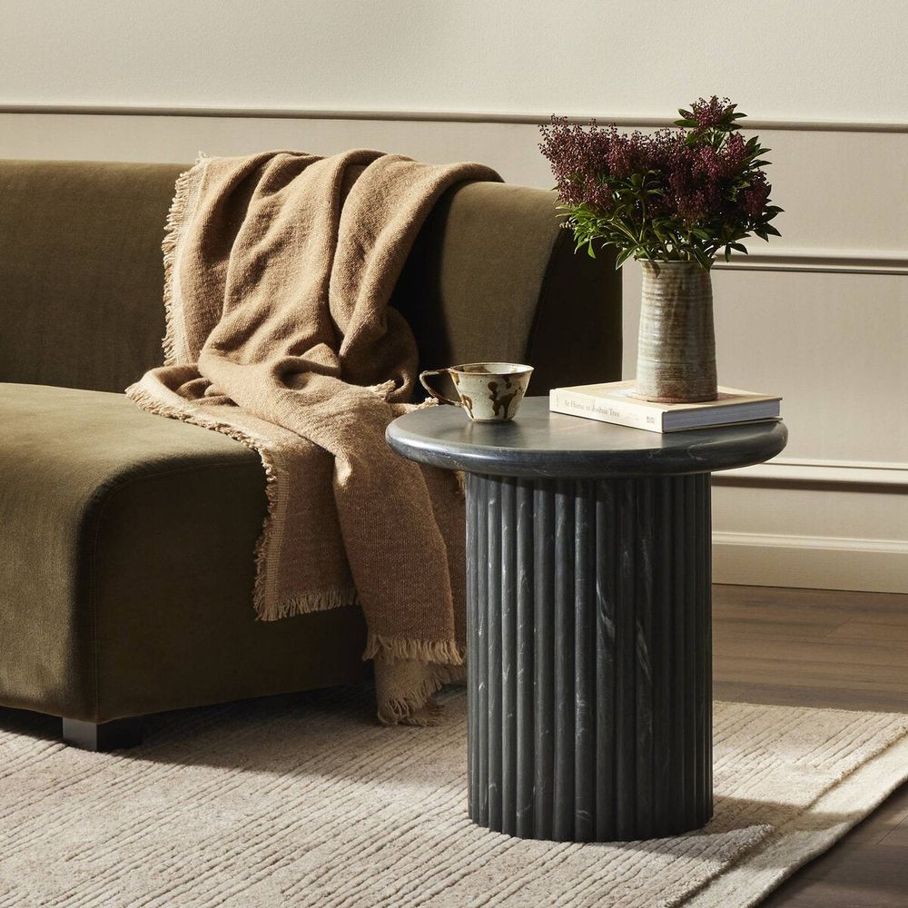 Side Tables Bristol Fluted Marble End Table - Black Scalloped Marble