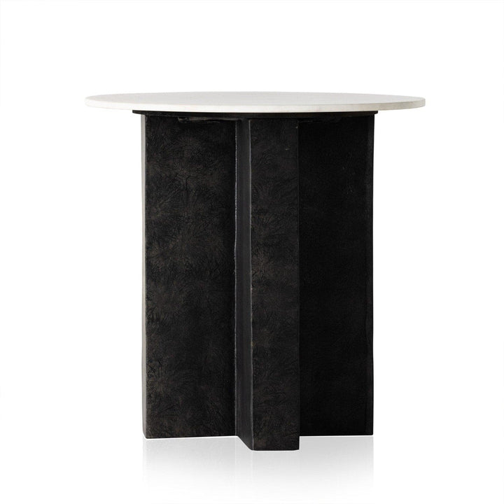 Grayson Round End Table - Polished White Marble