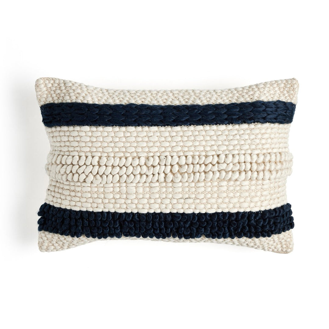 Patterned Stripe Pillow - Navy Natural - Insert + Cover - 16"X24"