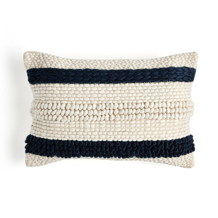 Patterned Stripe Pillow - Navy Natural - Insert + Cover - 16"X24"