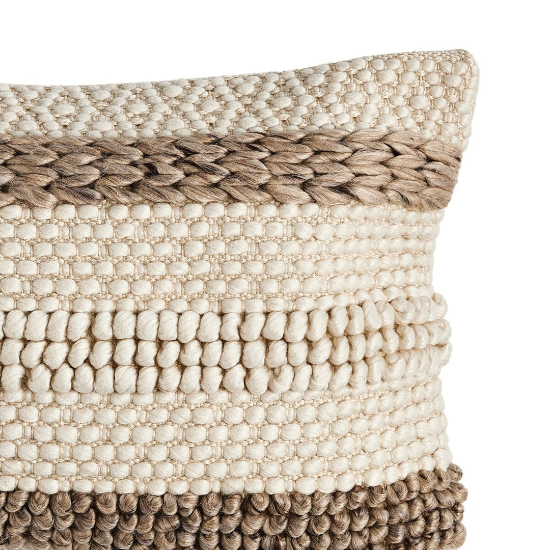 Patterned Stripe Pillow - Taupe Natural - Insert + Cover - 16"X24"