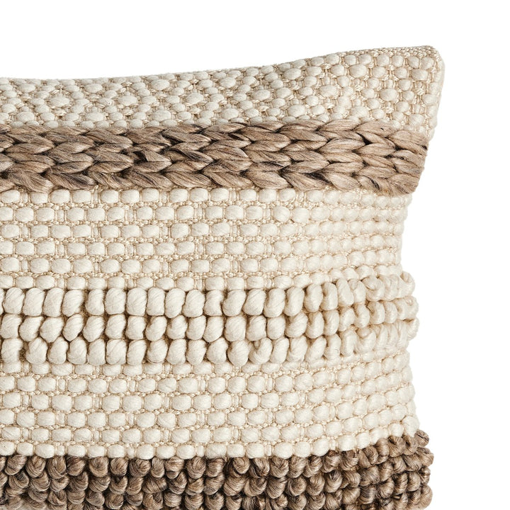 Patterned Stripe Pillow - Taupe Natural - Insert + Cover - 16"X24"