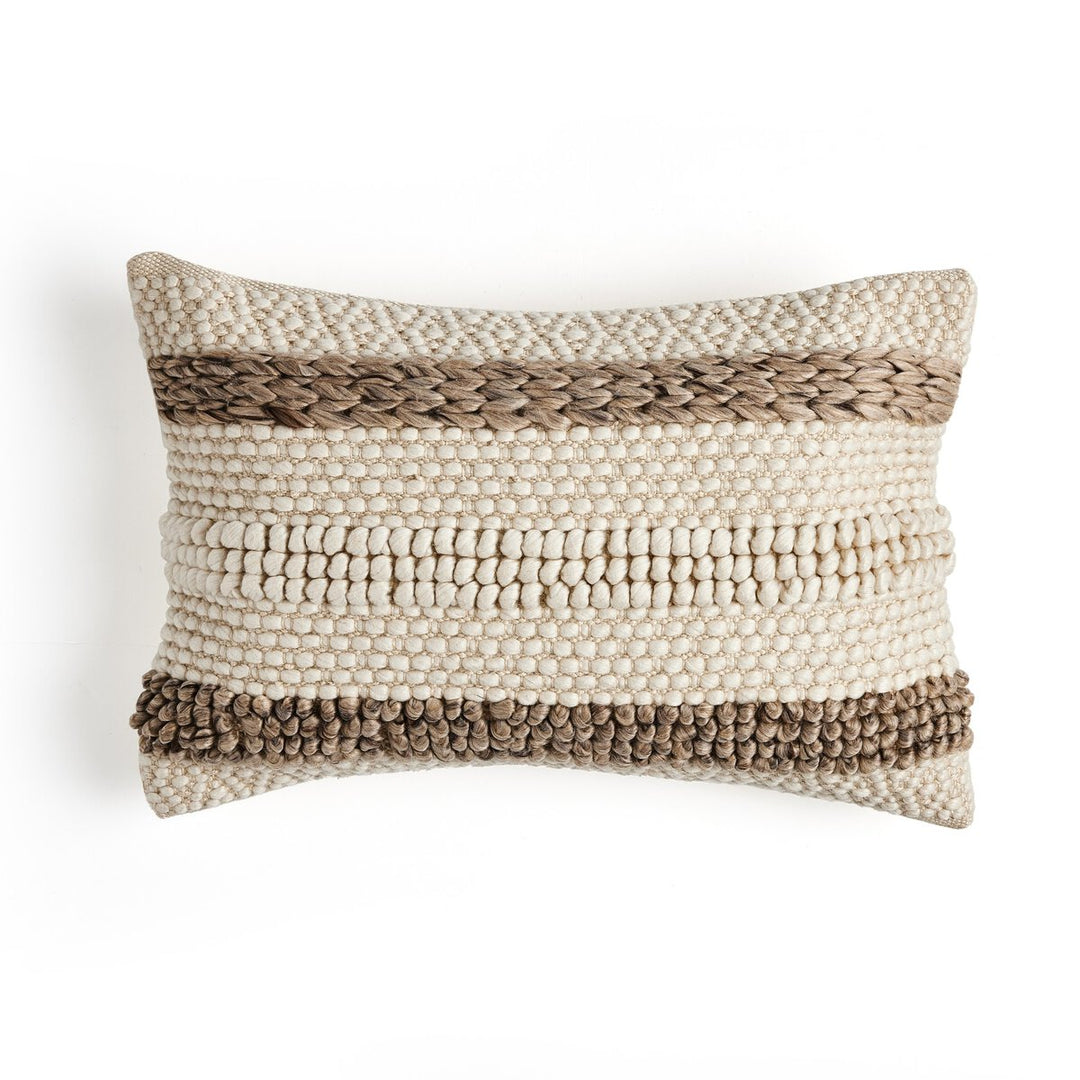 Patterned Stripe Pillow - Taupe Natural - Insert + Cover - 16"X24"