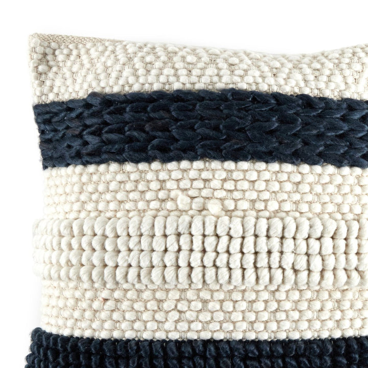 Patterned Stripe Pillow - Navy Natural - Insert + Cover - 20"X20"