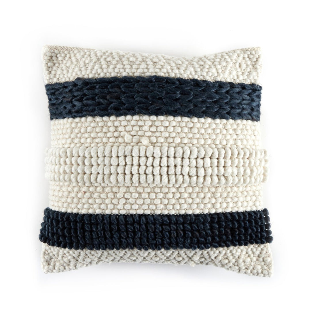 Patterned Stripe Pillow - Navy Natural - Insert + Cover - 20"X20"