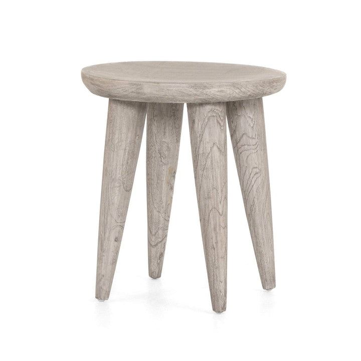 Sinclair Round Outdoor End Table - Weathered Grey Teak