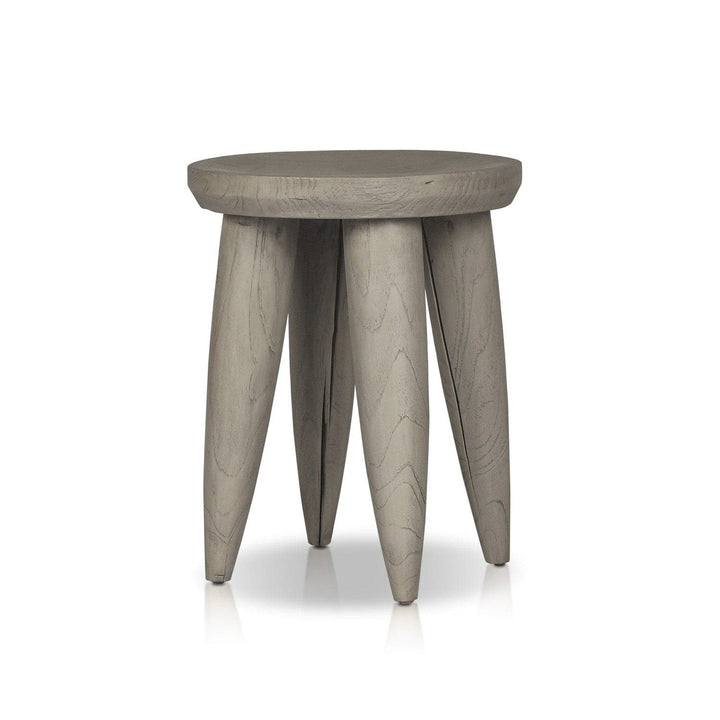 Sinclair Round Outdoor End Table - Weathered Grey Teak