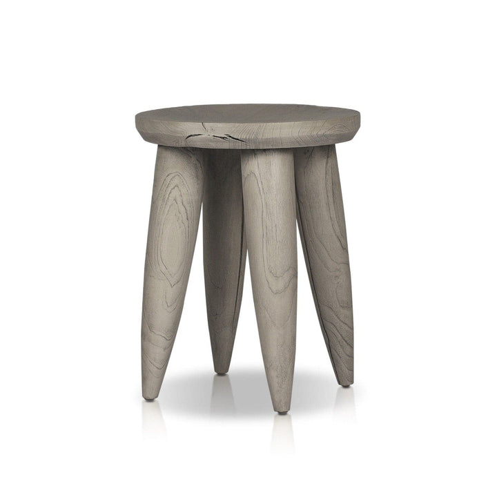 Sinclair Round Outdoor End Table - Weathered Grey Teak