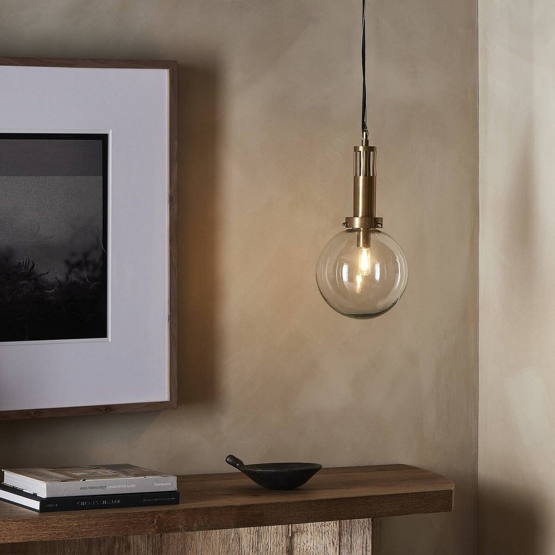 Prescott Globe Pendant - Brushed Brass W/ Clear Glass