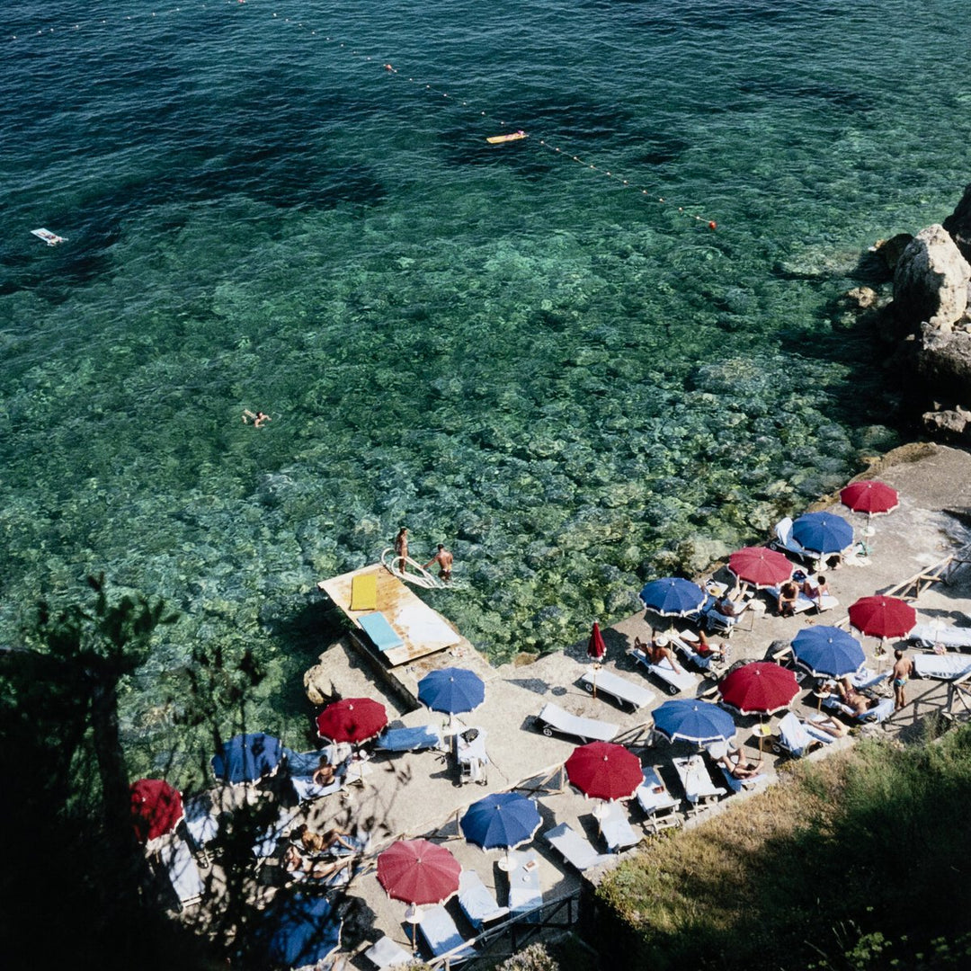 Porto Ercole Beach By Slim Aarons - 48"X72" - White Maple Floater