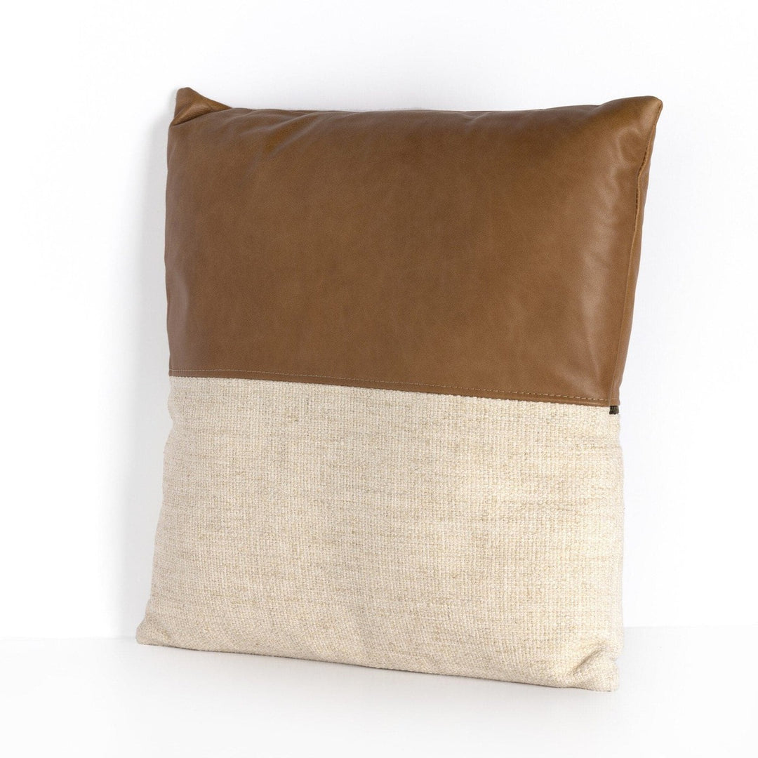 Camden Leather and Linen Block Pillow - Thames Cream