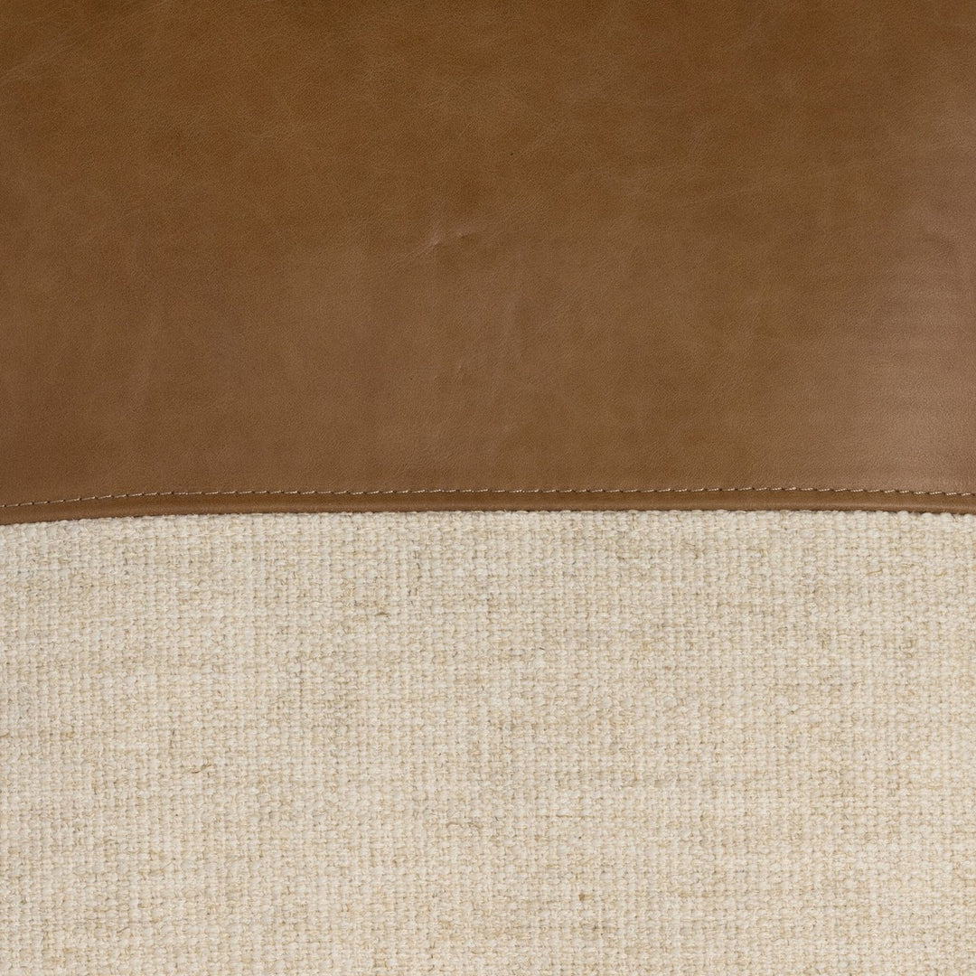 Camden Leather and Linen Block Pillow - Thames Cream