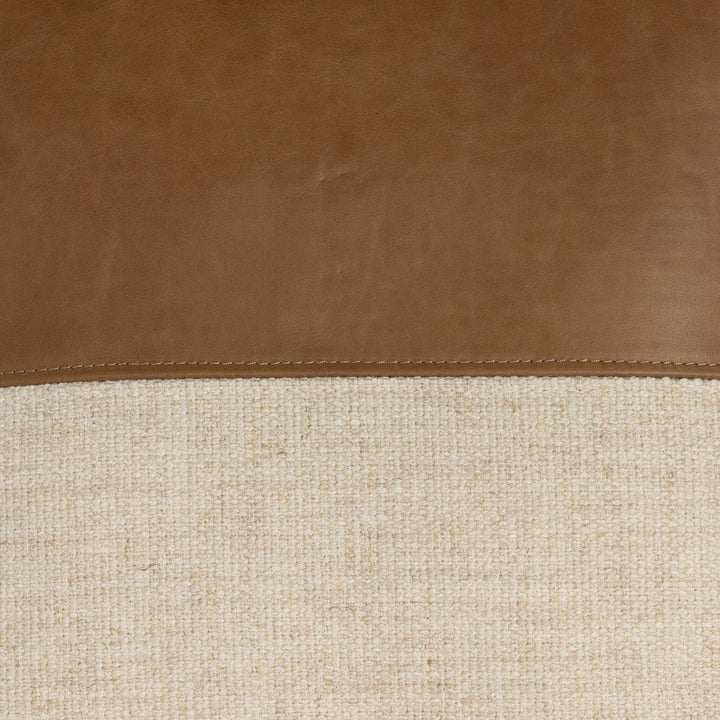 Camden Leather and Linen Block Pillow - Thames Cream