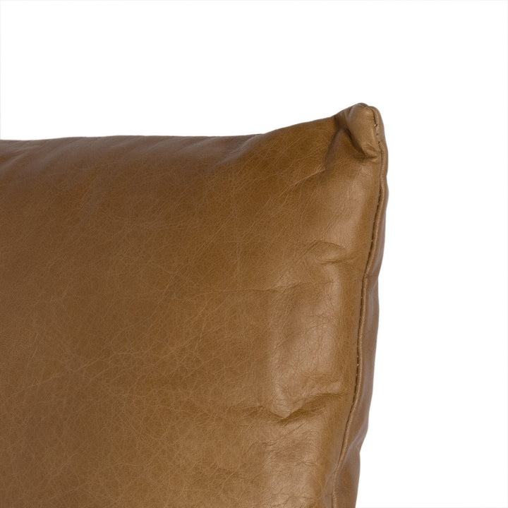 Camden Leather and Linen Block Pillow - Thames Cream