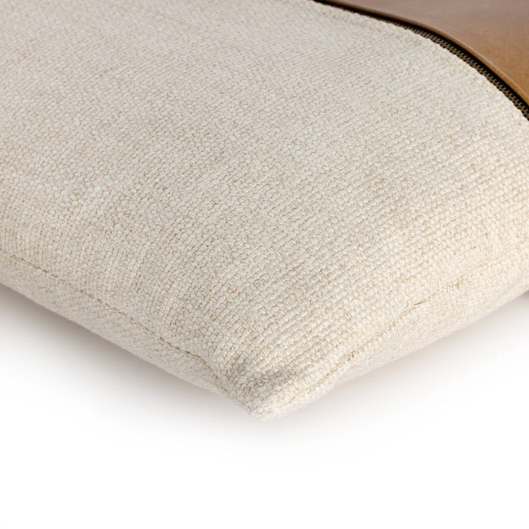 Camden Leather and Linen Block Pillow - Thames Cream