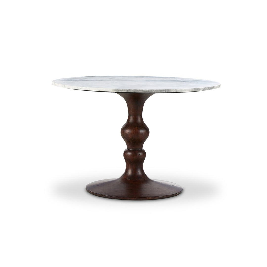 Falcon Round Dining Table - Dark Brown Acacia W/ White Marble