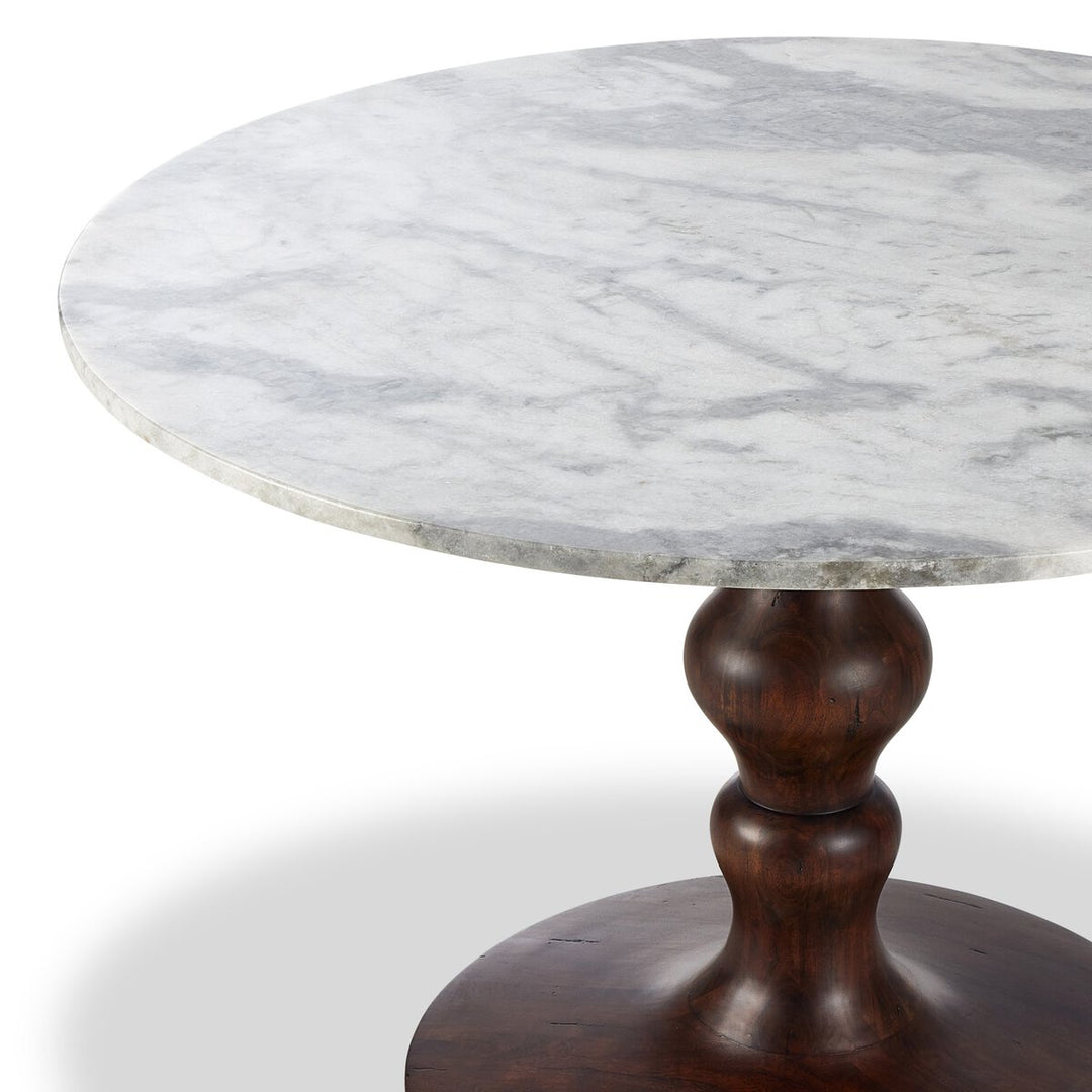 Falcon Round Dining Table - Dark Brown Acacia W/ White Marble