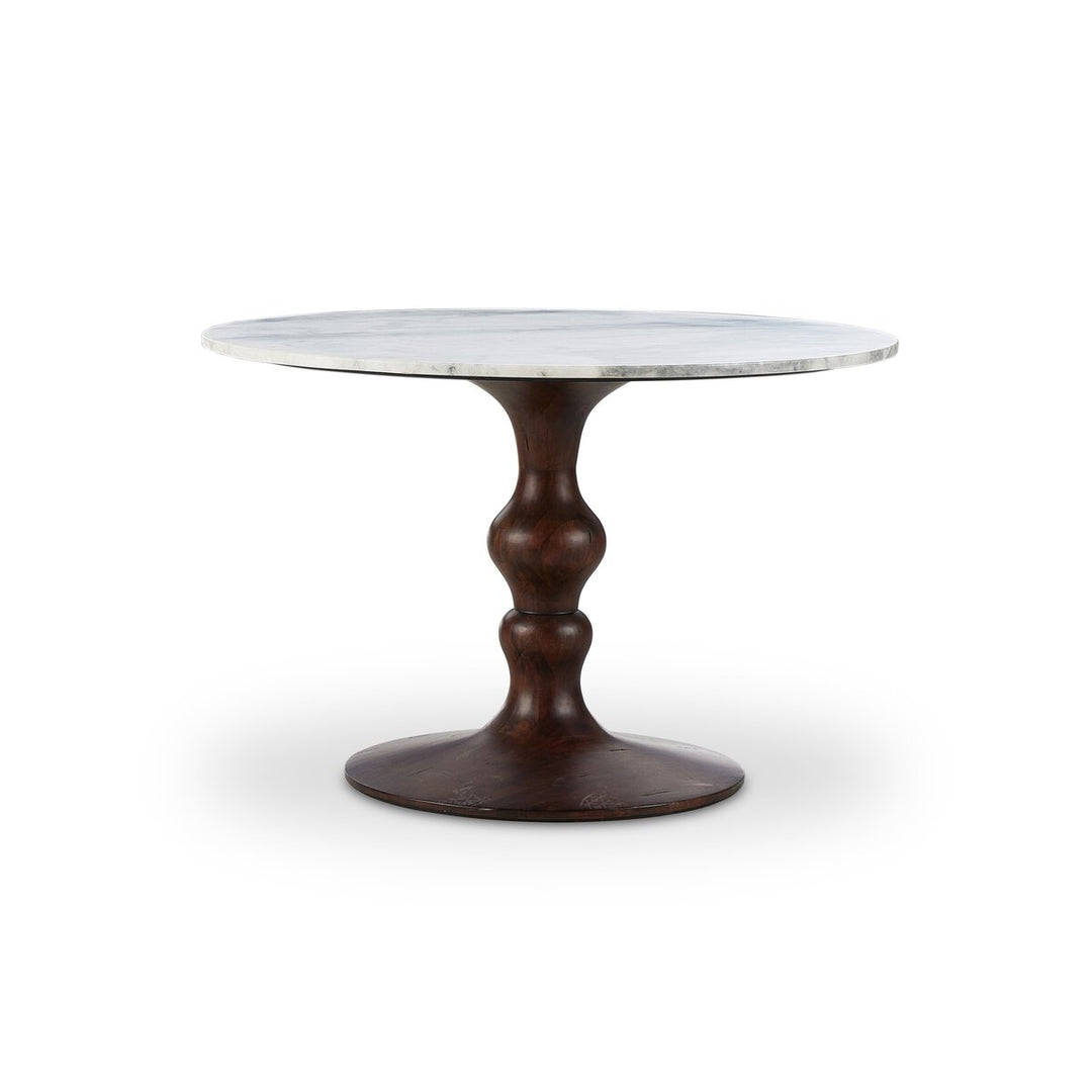 Falcon Round Dining Table - Dark Brown Acacia W/ White Marble