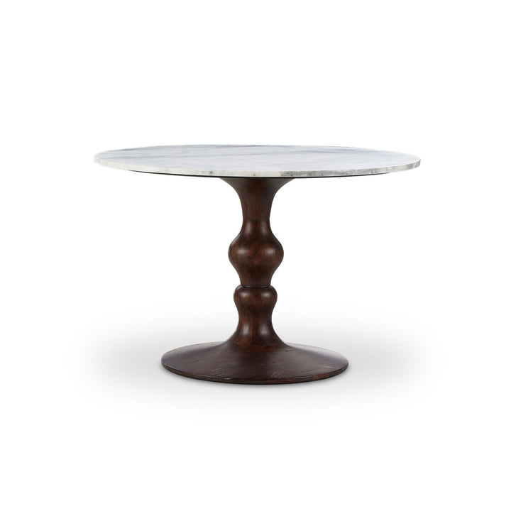 Falcon Round Dining Table - Dark Brown Acacia W/ White Marble