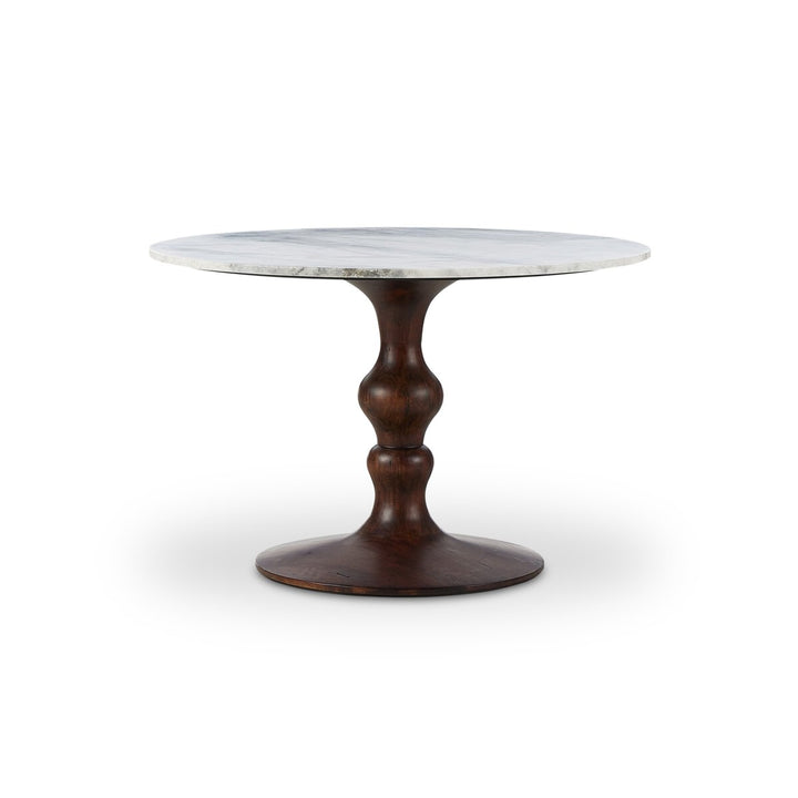 Falcon Round Dining Table - Dark Brown Acacia W/ White Marble