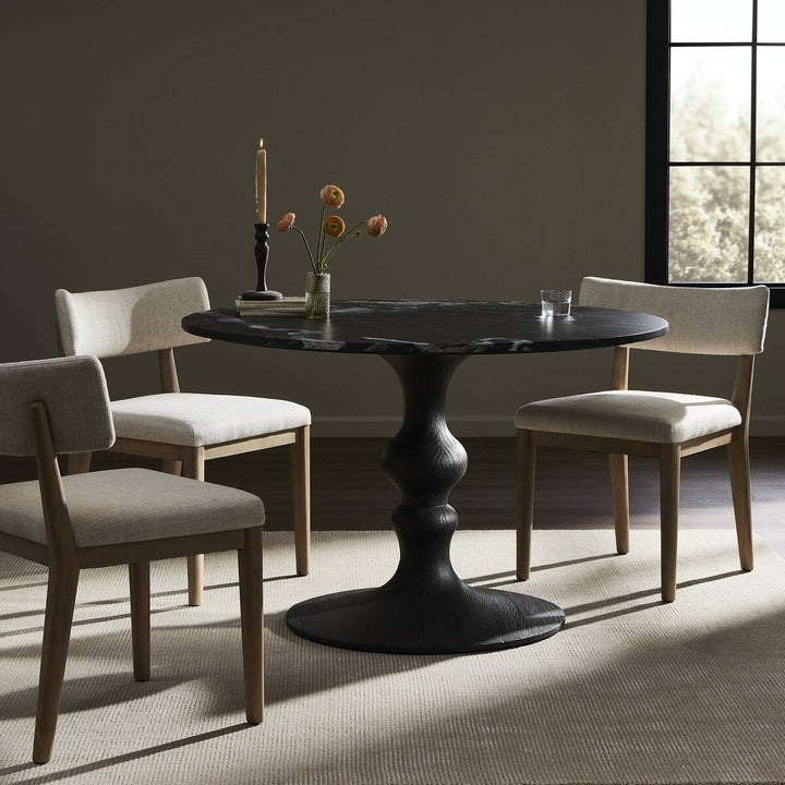 Falcon Round Dining Table - Dark Anthracite W/ Black Marble