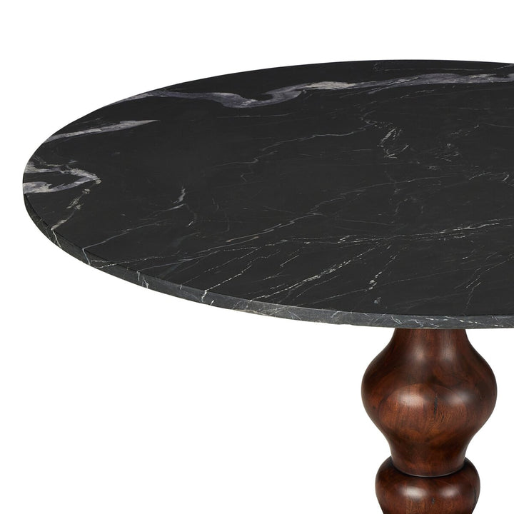 Falcon Round Dining Table - Dark Brown Acacia W/ Black Marble