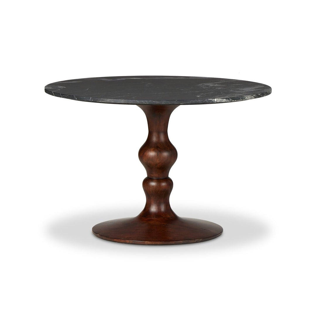 Falcon Round Dining Table - Dark Brown Acacia W/ Black Marble