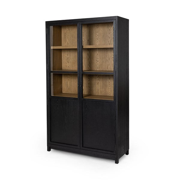 Millie Panel and Glass Door Cabinet-Four Hands-FH-235949-001-Bookcases & CabinetsDrifted Matte Black-1-France and Son
