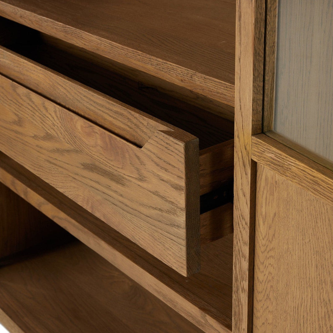 Emerson Panel and Glass Door Cabinet - Drifted Oak Solid