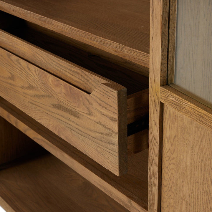 Emerson Panel and Glass Door Cabinet - Drifted Oak Solid