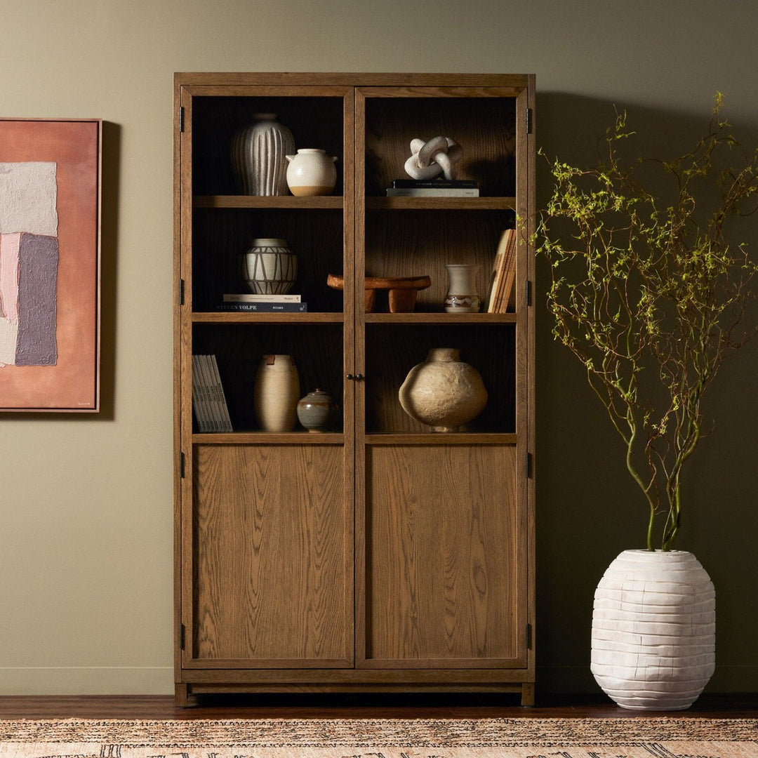 Emerson Panel and Glass Door Cabinet - Drifted Oak Solid