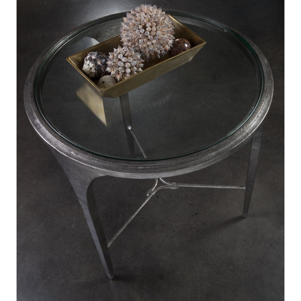 Porto Silver Round End Table - Silver Leaf